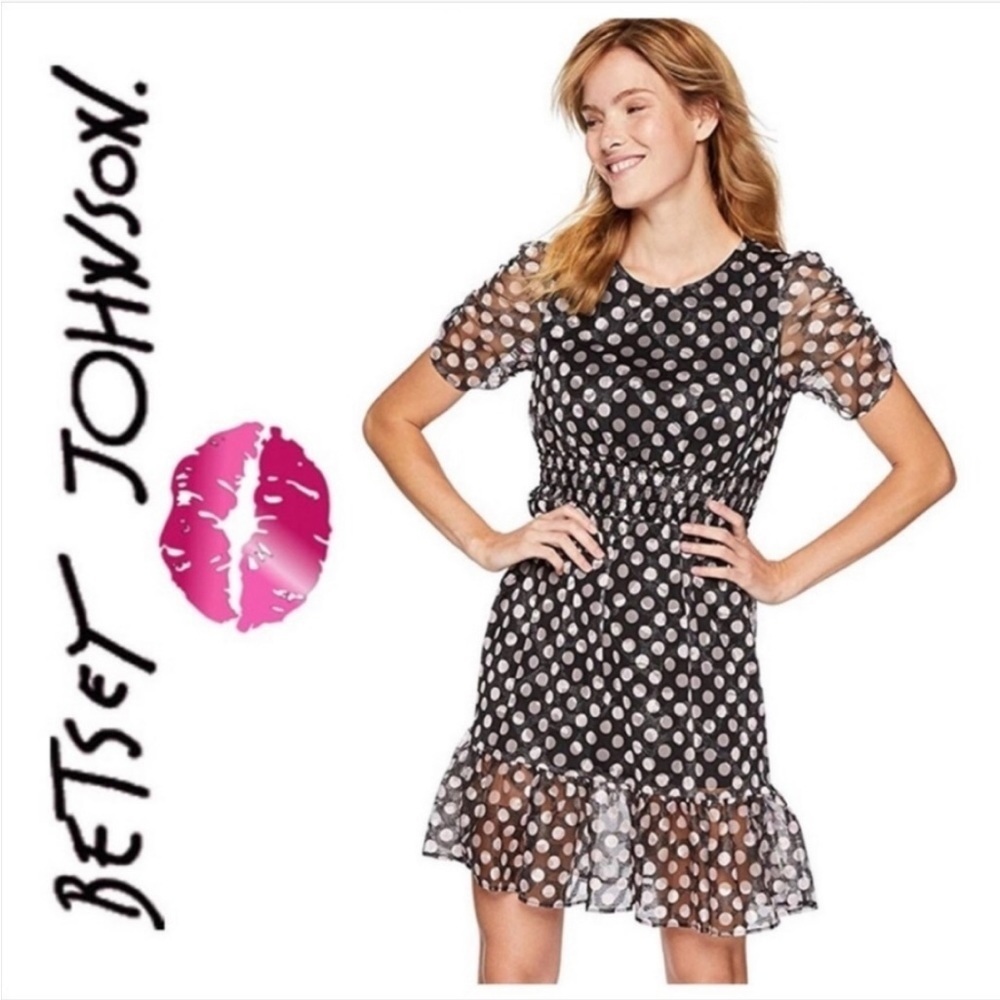 Betsy Johnson black and pink polka dot dress